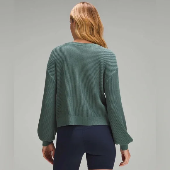 Lululemon Reversible Crossover Sweater•Knit Merino Wool•Medium Forest Green•Sz 4 - Picture 3 of 16
